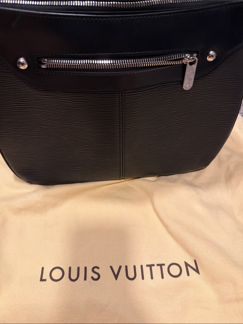 Louis Vuitton Black Epi Leather Shoulder Bag with Silver Hardware